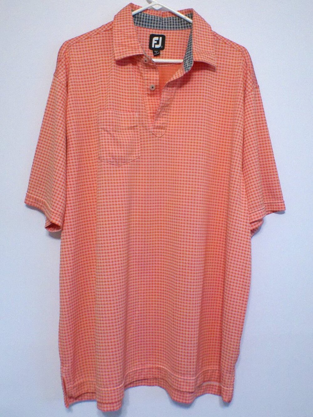 FootJoy FJ Checkered Golf Polo Shirt Men’s XXL Orange Performance Short Sleeve G